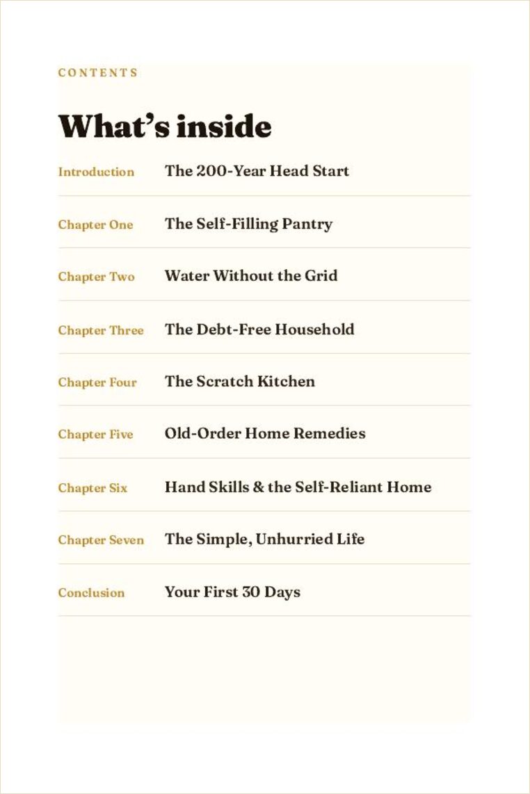 The Amish Almanac, table of contents
