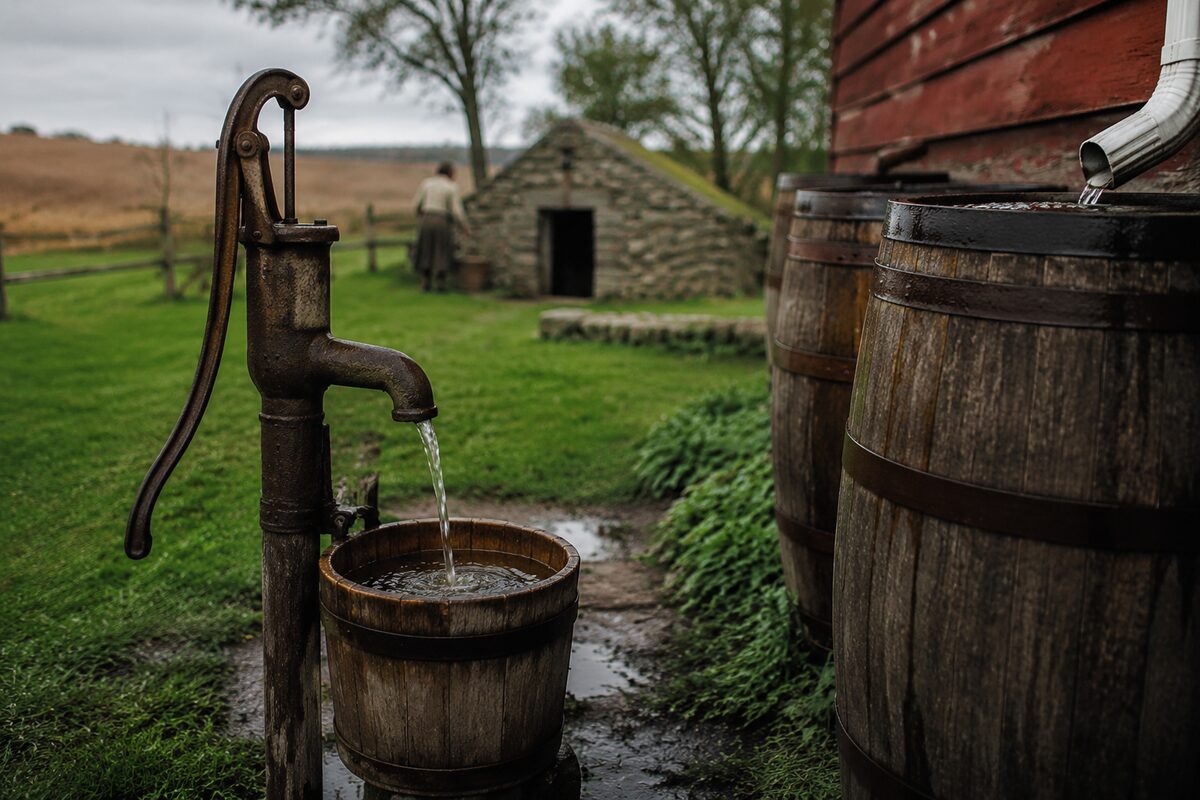 Hand pump and rain barrels